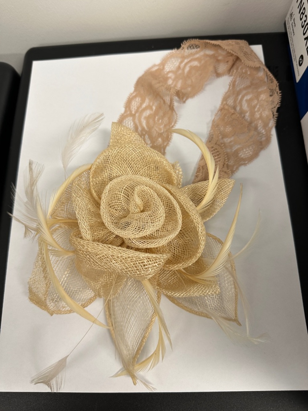 Hatsafrass handmade beige lace mesh fascinator headband